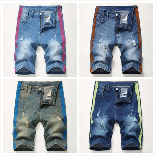 

mens designer jeans fashion 4 colors stretch elastic ripped shorts jeans 2020 summer new arrival casual short pants size 28-42, Blue