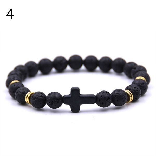 

vintage cross charm bracelet tiger eyeturquoise agate lava rock beads bracelets for men women jewelry gift, Black