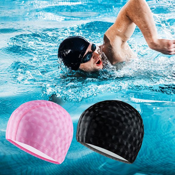 

pu coating lightweight large size fashion swimming cap long hair quick dry waterproof ear protection sports grids
