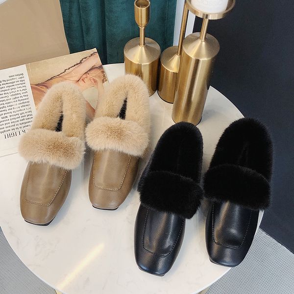 

winter shoes women shallow mouth 2019 fashion women's casual female sneakers soft british style slip-on loafers with fur autumn, Black