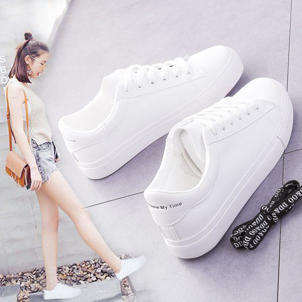 

2020 new white pu fashion shoes women flats casual shoes spring walking shoes british style lace up jogging shoe zapatos mujer, Black