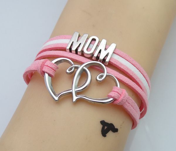 

fashion charm mom gift antique silver pink leather mom bracelets unique girl bracelets custom colors, Golden;silver