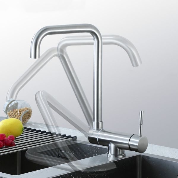 

Hidden free rotatable kitchen faucet sink water mixer single hole deck mount 304 stainless steel surface brushed quality tap