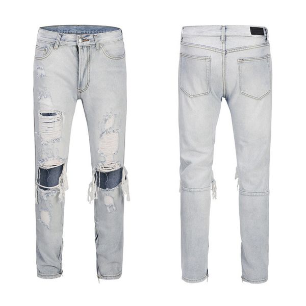 

high-quality new fashion men's trousers with big knee holes design hip-hop style trousers male jeans streetwear for men, Blue