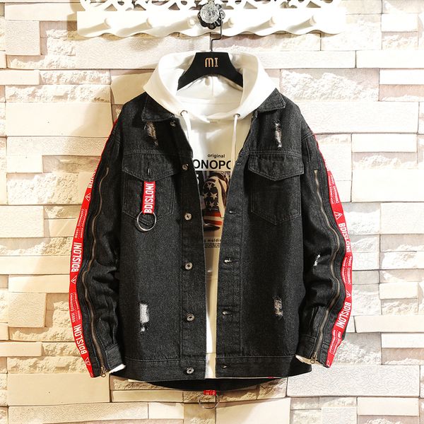 

2019 spring and summer men's jacket new fashion casual sports cotton loose large size street hip hop tooling denim jacket, Black;brown