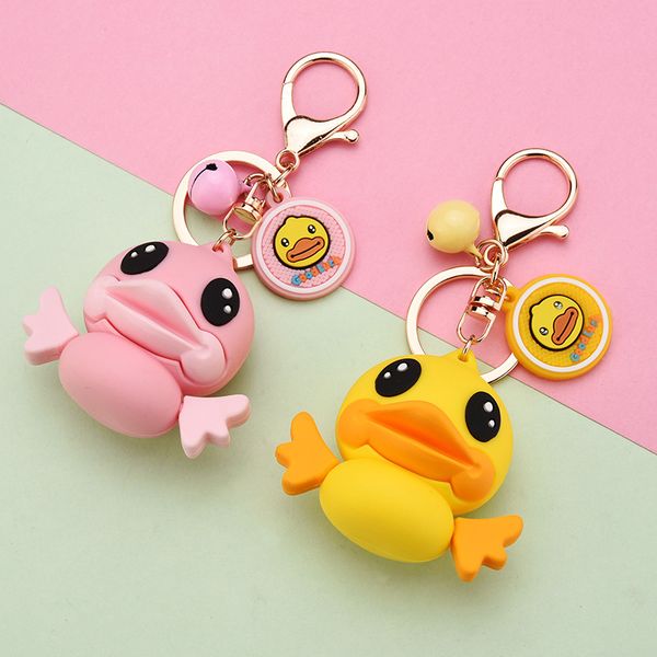 

cartoon duck pendant keychain female girl schoolbag ornament kids toy doll key chain bag car accessories key ring couple gifts, Silver