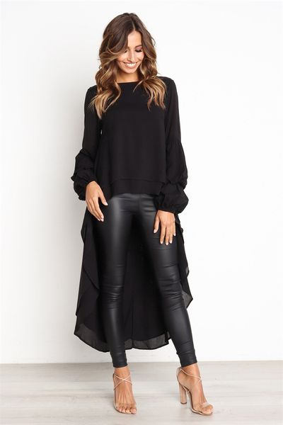 

2019 2020 spring autumn ruffled long sleeve irregular dress 100006 wt19, Black;gray