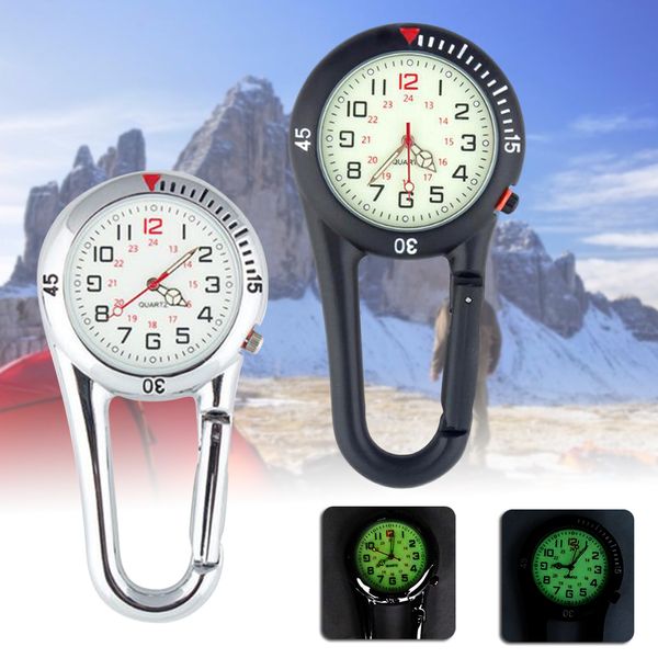 

1pc women men sport outdoor carabiner watch clock mini dial luminous hands watches doctor nurse pocket fob watch shellhard, Slivery;golden