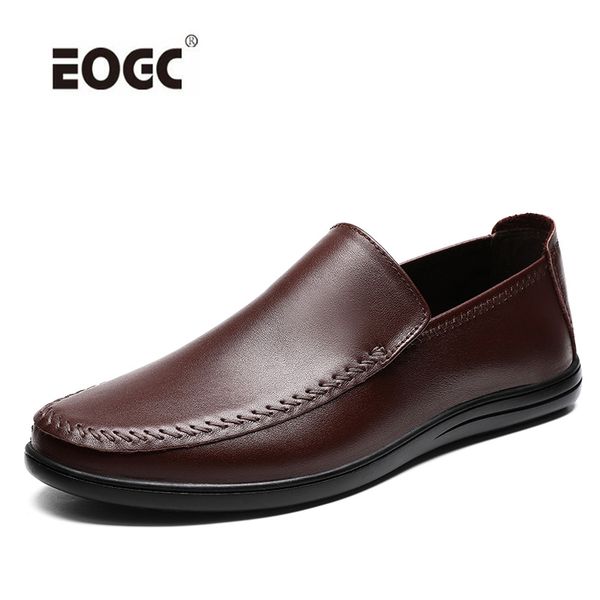 

men shoes natural leather casual shoes waterproof slip on flats moccasins comfortable outdoor driving men, Black