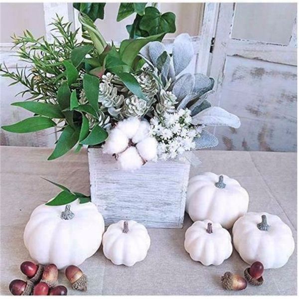 

12pcs artificial white pumpkin decor fake decorative small pumpkins for harvest halloween fall thanksgiving wedding decorating