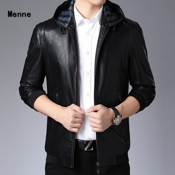 

men's business casual plus-size leather hooded jacket and jacket in stock, Black