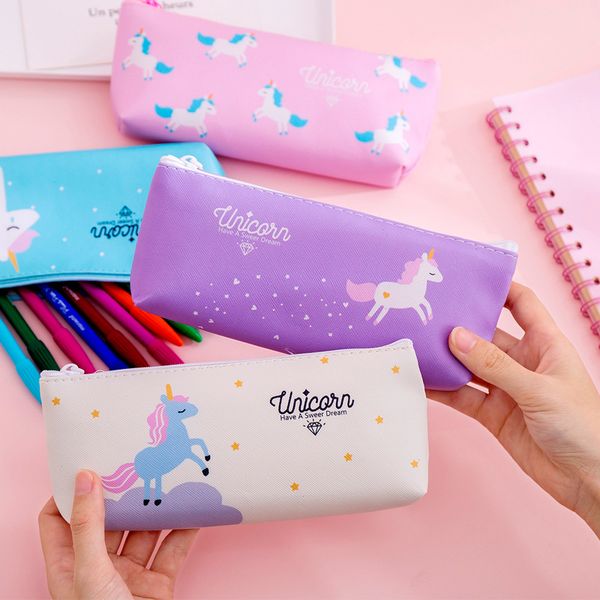 

cartoon unicorn pencil case for girls cute pu pen bag box waterproof stationery pouch gift school supplies zakka escolar