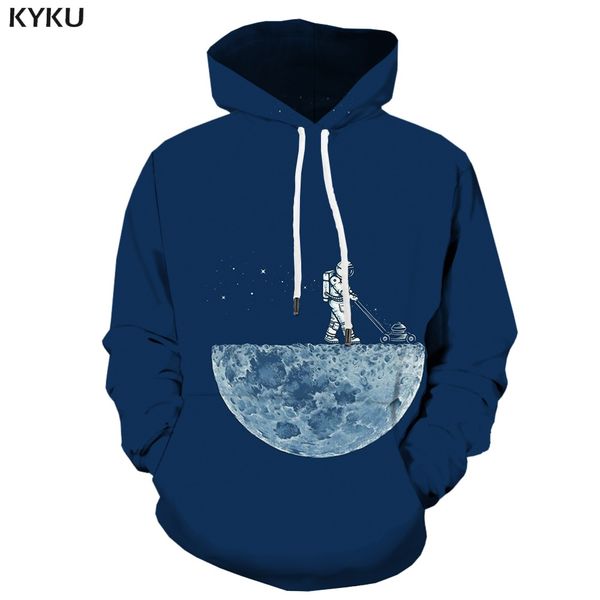 

kyku 3d hoodies galaxy space hoodie men harajuku hoody anime moon hoodie print astronaut 3d printed metal hooded casual, Black