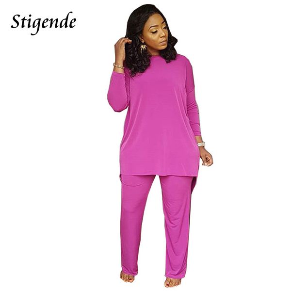 

stigende fashion womens long sleeve two pieces set casual and pants 2 piece outfits set irregular back split trousers, Gray