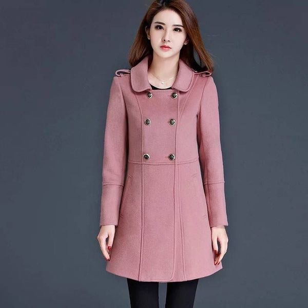 

2019 new autumn winter women cashmere slim warm thicken wool blend coats female double breasted casual woolen jacket abrigos j57, Black