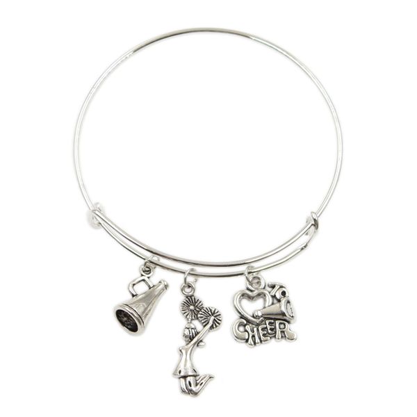 

dropshipping love to cheer cheerleading with loudspeaker silver color color bead bangles fashion jewelry gift, White
