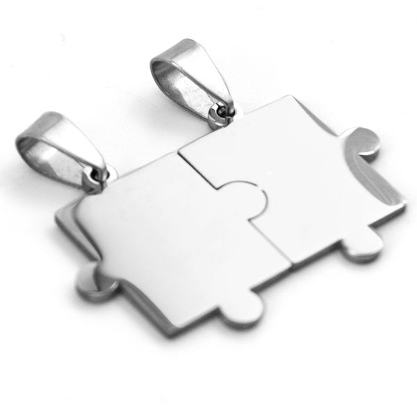 

50pcs diy jewelry high polish piece jigsaw puzzle tags charms pendant stainless steel necklace for men women wholesale price, Silver