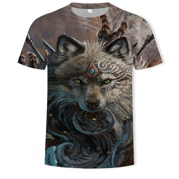 

mens designer wolf 3d digital printing round collar t-shirt, White;black