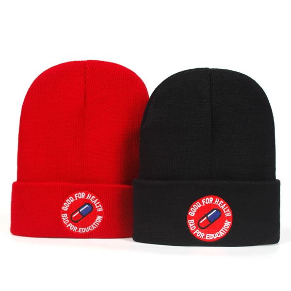 

bad for education good for health casual beanies men women knitted winter hat hip-hop skullies hat, Blue;gray