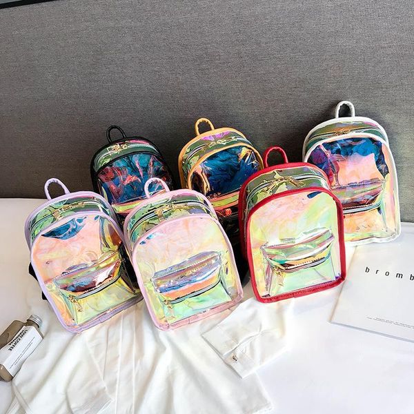 

лазерная прозрачные jelly сумка два плечи рюкзак женщина мужчины студенческого ранцевый спорт бега двойной молния красной фиолетовый 23dm c1