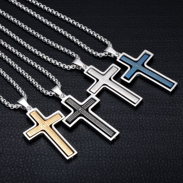 

d&z religion bible cross pendant necklace gold color stainless steel rotatable crucifix necklaces for christian jewelry, Silver