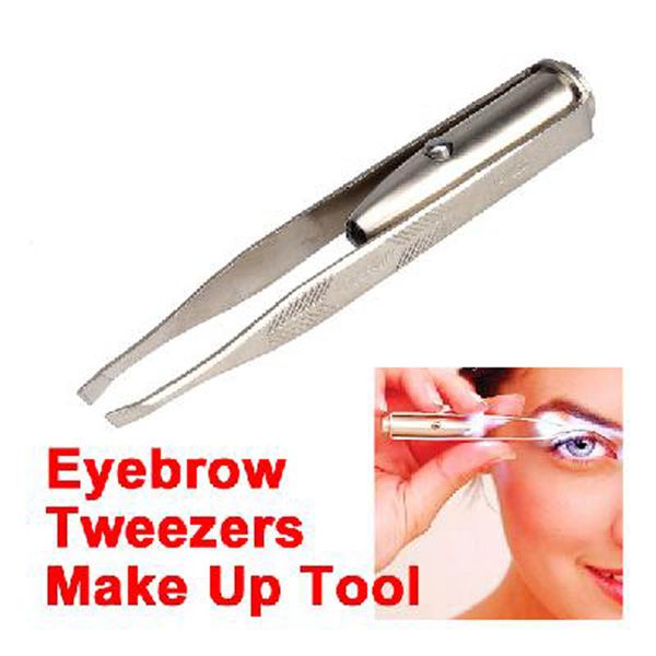 

stainless steel eyebrow tweezers with led light hair removal make up tool bv789
