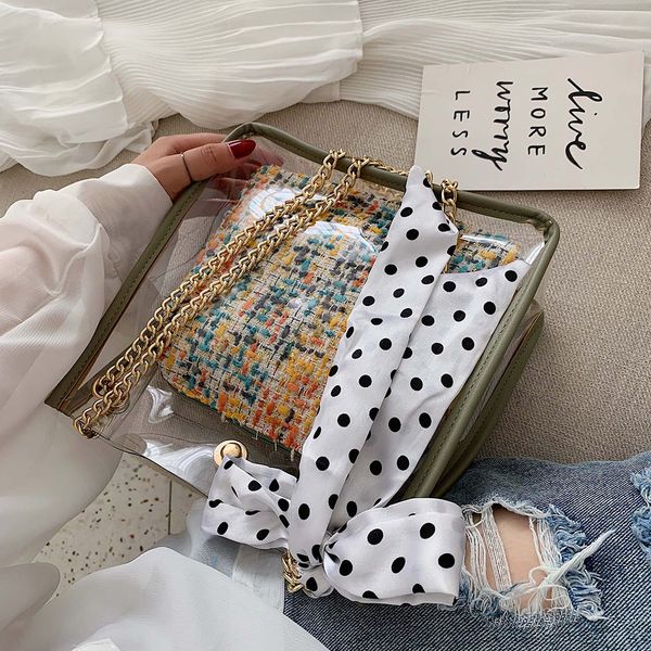 

women's transparent bag weave crossbody bags shoulder bag color stitching ladies women messenger bags phone holder purse