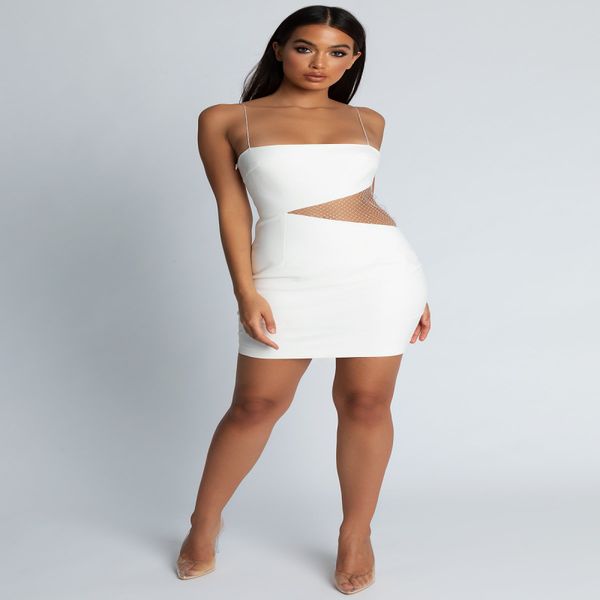 

2019 europe, spring and summer new black and white straps tube top mesh hot drilling bandage dress sexy fashion ele dress + suit, White;black