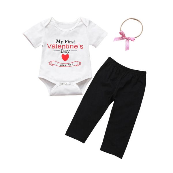 

pudcoco baby girls clothes set my first valentine's day toddler baby girls romper + pants + headband outfits, White