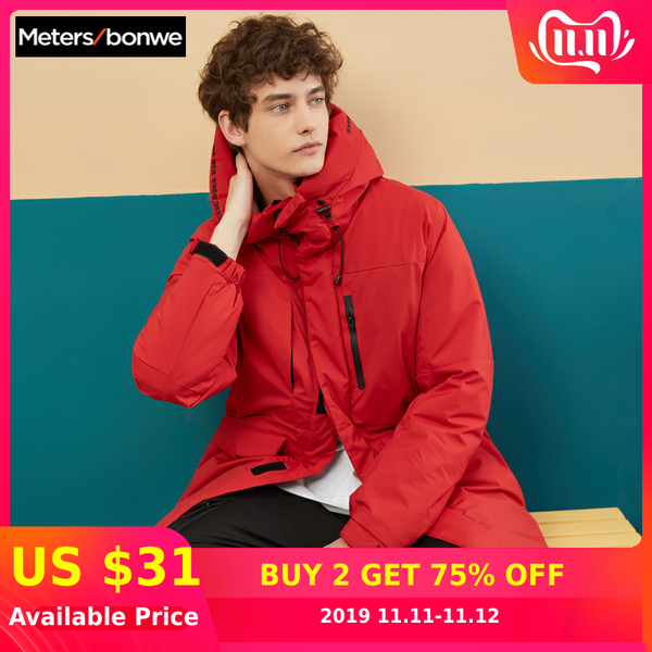 

metersbonwe men's winter padded jacket parkas casual long coat warm men winter sports coat windproof padded jacket homme trend, Black