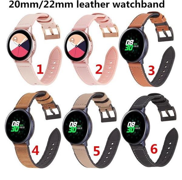 Para Samsung Galaxy Assista Ativo 42 milímetros / 46 milímetros engrenagem s2 S3 para Huawei assistir Amazfit GTS Desporto Genuine pulseira de couro pulseira pulseira de cinto pulseira