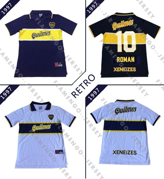 

boca juniors retro 96 97 jerseys classic vintage maradona soccer jersey 1996 1997 riquelme football shirt roman maillot de foot, Black;yellow