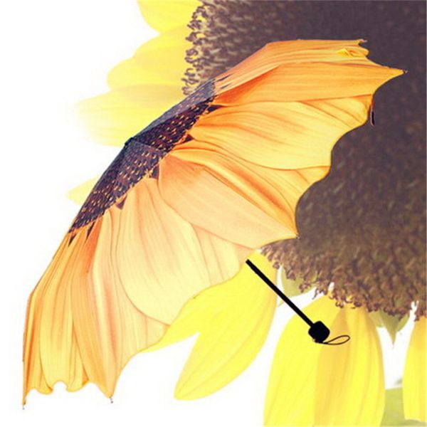 

1pcs fashion women portable sunflower 3 folding umbrella summer anti uv/rain/sun umbrella travel daily use yellow sunshade gift