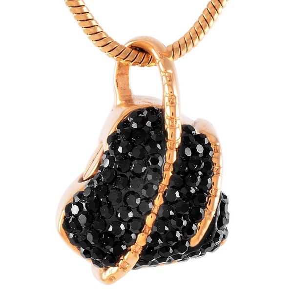 

ijd8359 stainless steel black crystal gold pendant heart memorial to hold cremated for ashes urn for women jewelry, Silver