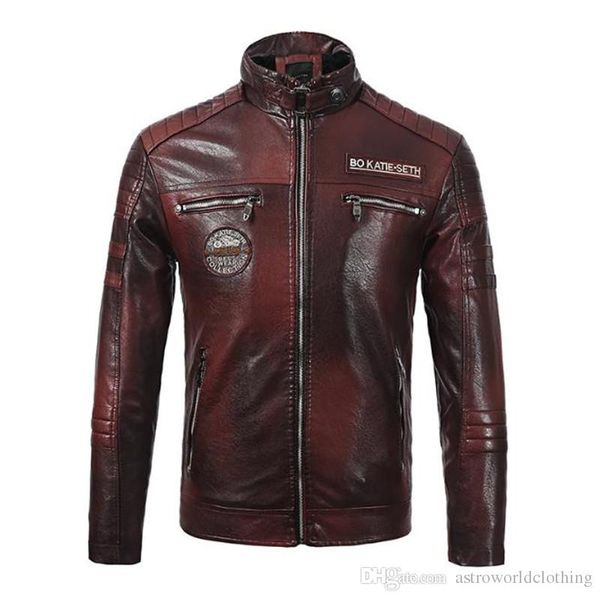 

PU Leather Mens Biker Jackets Stand Collar Long Sleeve Thick Designer Mens Leather Jacket Autumn Mens Printed Coats