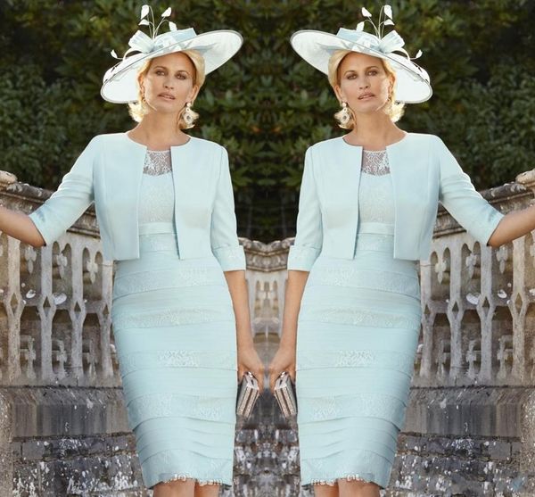 

chic mint green lace mother of bride dresses with half sleeve tiered wedding guest dress knee length plus size jacket mothers groom gowns, Black;red