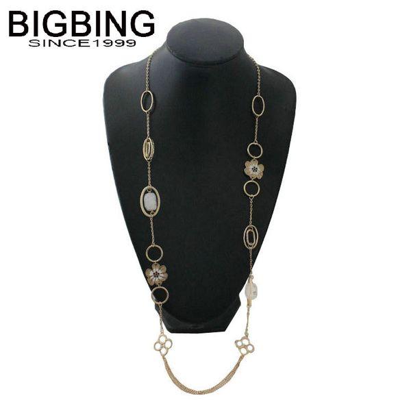

bigbing fashion jewelry golden chain blue stone crystal flower necklace fashion women chains necklace jewelry j239, Silver