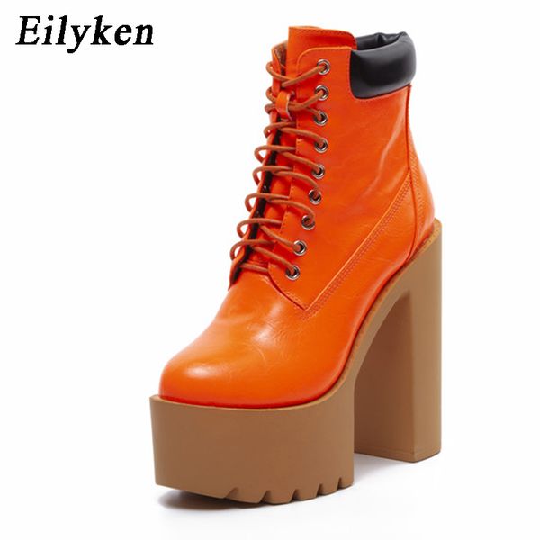 

eilyken fashion yellow, orange winter platform ankle boots lace up thick heel riding equestrian boots ladies worker women, Black