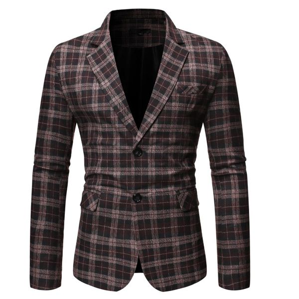 

puimentiua 2019 fashion mens autumn casual blazers plaid business england style wedding party outwear men blazer slim fit suit, White;black