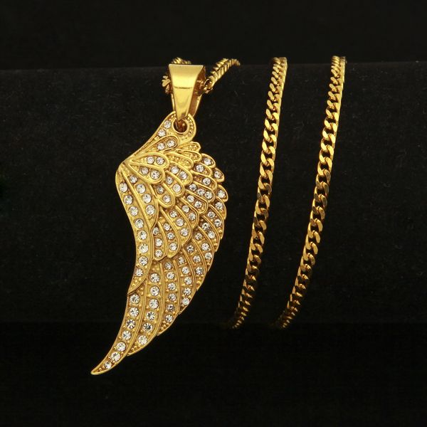 

cuban link chains stainless steel hip-hop accessories gold plated diamond angel wings pendant angelwings, Silver