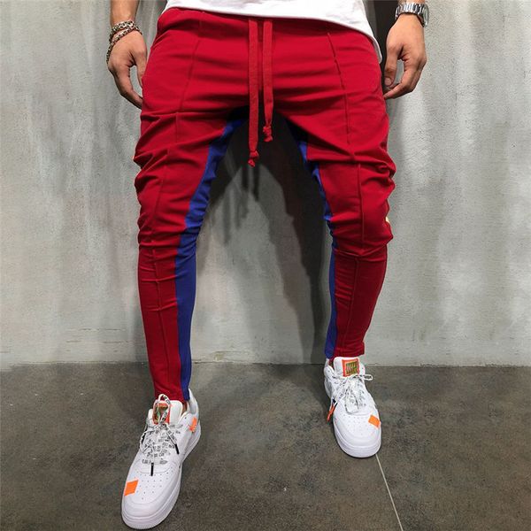 

2019 new style fashion men's casual solid loose patchwork color sweatpant trousers jogger pant sales, Black