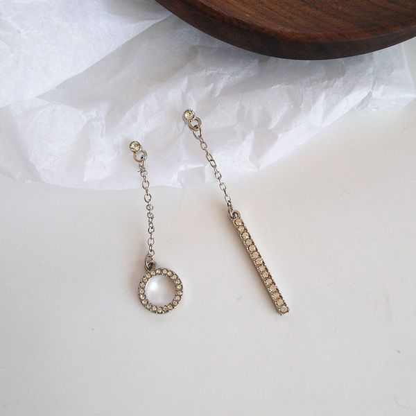 

chain cubic zircon circle earrings clip shiny luxury long earrings, Silver