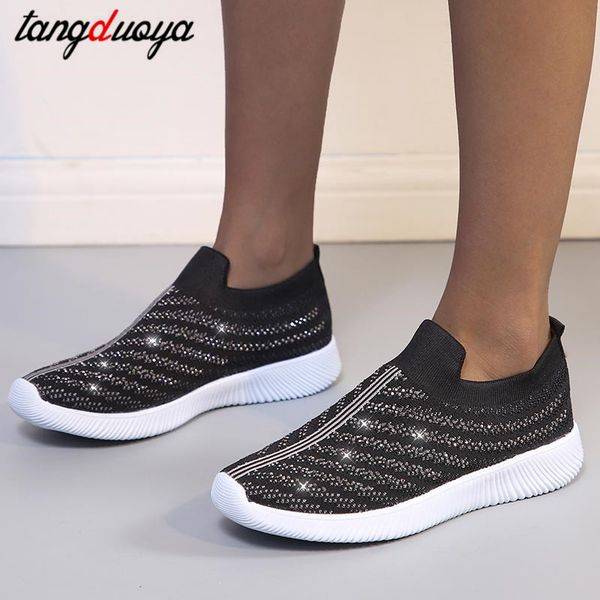 

rhinestone women's shoes sneakers mesh breathable sneakers knitted casual shoes women's socks lightweight walking