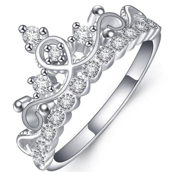 

pure925 sterling silver luxury 18k solid white gold plated austrian crystal zircon gemstone rings engagement wedding princess crown rings
