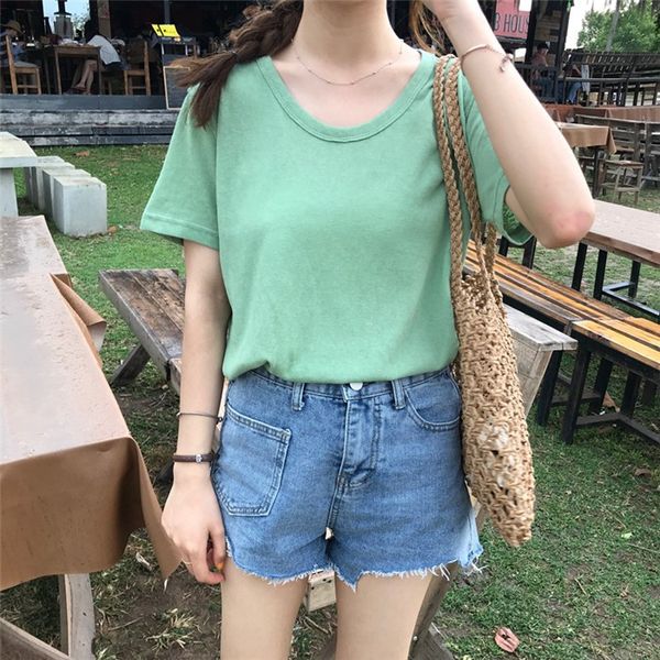 

bgsolid 2019 summer new school style wide leg high waist comfortable fur edge with asymmetrical pocket denim shorts ladies, White;black