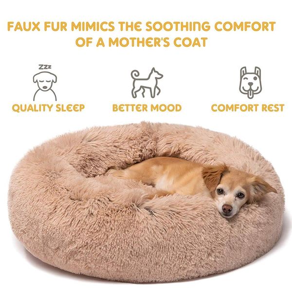 

long plush super soft pet bed kennel dog round cat winter warm sleeping bag puppy cushion mat portable cat supplies pd045