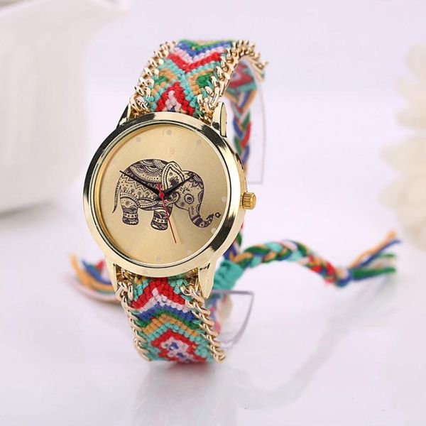 

timezone #301 duobla simple women elephant pattern weaved rope band bracelet quartz dialwatch gift dress women watch clock, Slivery;brown