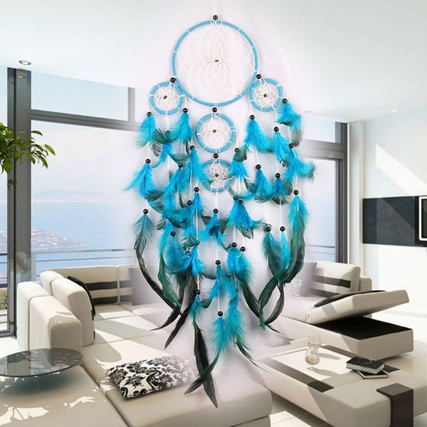 

home decora/feathers crafts blue wind chimes red de handmade with feather beads hang on the wall car