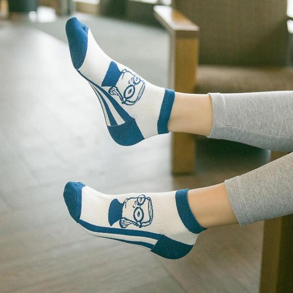 

spring summer season female stripe socks simple cartoon foodie pattern cotton nylon material short tube, Black;white