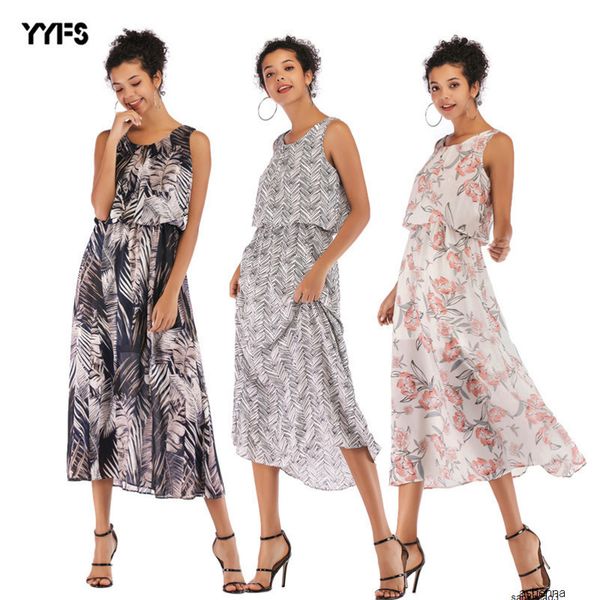 

womens designer bohemian slim knee chiffon long skirt female summer dresskgjch, Black;gray